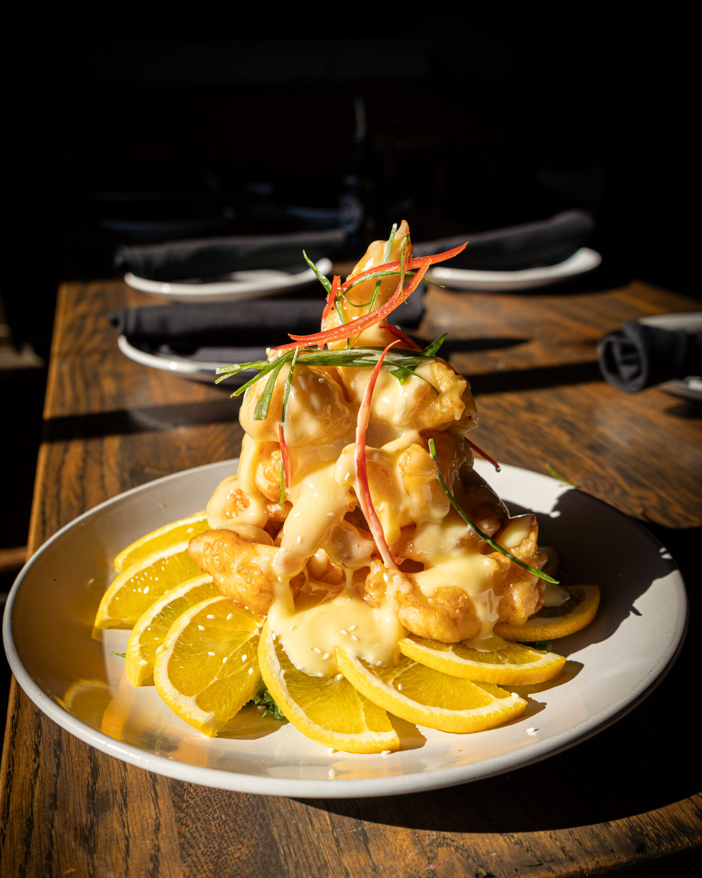 Golden prawns in orange sauce Beijing on grove RVA